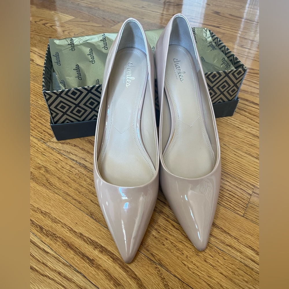 “Dare” nude patent pumps ..  Charles by Charles David.